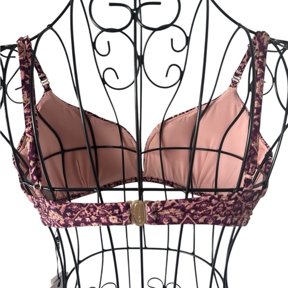 Monte & Lou Kara Boho V Wire Bralette/Swim, Pink/Purple Floral, Size 10 US, NWT - Picture 4 of 7